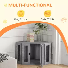 PawHut 2 in 1 Dog Crate Furniture Side Table, with Cushion, 104 x 55 x 63cm - Grey - 4