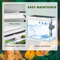 PawHut 27L Glass Fish Tank with Filter System, LED Light, Water Pump, for Betta, Goldfish, Shrimps, White - 4