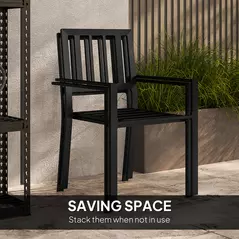 Outsunny 3 Piece Patio Bistro Set with Plastic Top, 2 Stackable Chairs, Galvanised Steel Frame, Grey - 4