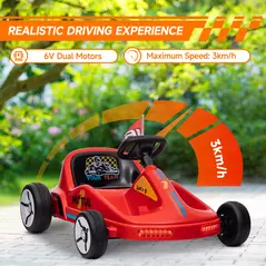 AIYAPLAY 6V Electric Go Kart for Kids with Music, Light, Horn, for 3-5 Years, Red - 4