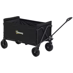 Outsunny 120L Festival Trolley on Wheels, Folding & Compact Camping Trolley Cart with Adjustable Handle for Garden, Beach, Fishing, Black - 1
