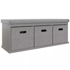 HOMCOM Three-Drawer Shoe Storage Bench, with Padded Top Seat - Grey - 1