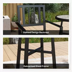 Outsunny 3 Piece Patio Bistro Set with Plastic Top, 2 Stackable Chairs, Galvanised Steel Frame, Grey - 6