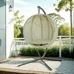 Outsunny Hanging Egg Chair Outdoor Indoor Garden Swing Chair with Folding Basket, Thickened Cushion, Cup Holder for Patio, Balcony, Khaki - 9