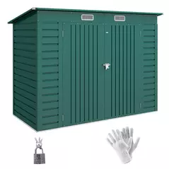 Outsunny 3.7 x 7.9ft Galvanised Steel Shed, with Latched Door and Padlock - Green - 1