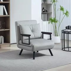 HOMCOM 4-in-1 Velvet-Feel Single Chair Bed, with Pillow - Light Grey - 2
