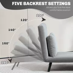 HOMCOM 4-in-1 Velvet-Feel Single Chair Bed, with Pillow - Light Grey - 5