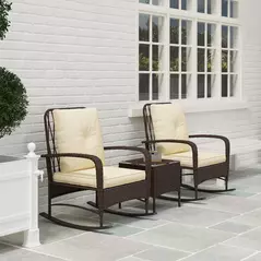 Outsunny Three-Piece Rocking Chair Rattan Bistro Set - Brown - 8