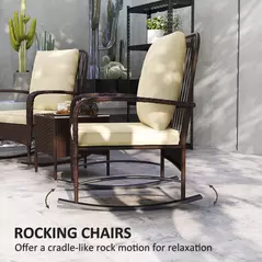 Outsunny Three-Piece Rocking Chair Rattan Bistro Set - Brown - 4