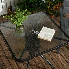 Outsunny Square Garden Dining Table with Tempered Glass Top & Umbrella Hole, 76 x 76 cm - 7