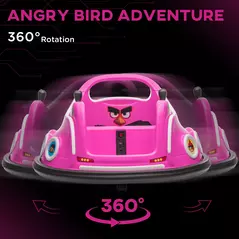 AIYAPLAY Angry Bird Licensed Waltzer Car, 12V Kids Bumper Car w/ Joysticks, Remote, Music LED Lights, Pink - 4