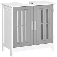 kleankin Modern Under Sink Cabinet with 2 Doors, Bathroom Vanity Unit, Pedestal Under Sink Design, Storage Cupboard with Adjustable Shelves, Grey - 1