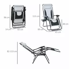 Outsunny Zero Gravity Lounger Chair, Folding Reclining Patio Chair with Padded Seat, Cup Holder, Soft Cushion and Headrest for Poolside, Camping, Light Grey - 3