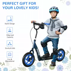 AIYAPLAY Kids Scooter with Adjustable Handlebar, Children's Kick Scooter with Non-slip Footplate, Rear Brake, Kickstand, Blue - 7