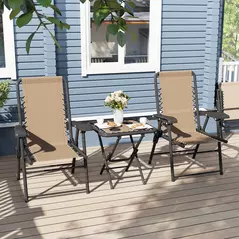 Outsunny Three-Piece Garden Table and Chair Set - Khaki - 8