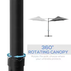 Outsunny 2.5M Garden Cantilever Parasol, Offset Roma Patio Umbrella Hanging Sun Shade Canopy Shelter with 360° Rotation and Cross Base, Dark Grey - 5