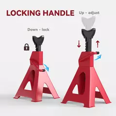 HOMCOM Axle Stands 2 Ton Car Jack Stands Pack of 2, 28-42.5 cm Height Adjustable Support Jack Stand, Heavy Duty Car Lift Tool for Vehicles, Caravans, Workshops, Garages, Red - 5