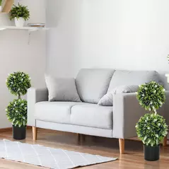 HOMCOM Set of 2 Decorative Artificial Plants Ball Trees with Lavender Flowers in Pot Fake Plants for Home Indoor Outdoor Decor, 70cm, White - 8