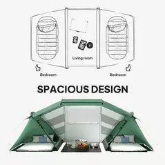 Outsunny 4-6 Man UV Protection Camping Tent - Green and White - 4