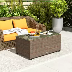 Outsunny 90 x 50cm Glass-Top Rattan Side Table - Brown - 2