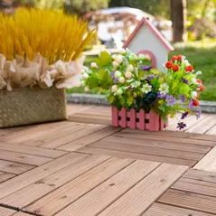 Outsunny 27 Pcs Solid Wood Interlocking Decking Tiles For Patio, Balcony, Roof Terrace, Hot Tub, Brown, (30 x 30 cm Per Piece) - 2