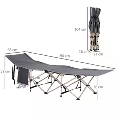 Outsunny Single Steel Frame Portable Camping Cot, with Carry Bag - Grey - 3