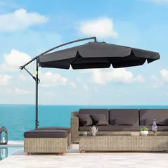 Outsunny 2.7m Garden Banana Parasol Cantilever Umbrella with Crank Handle and Cross Base for Outdoor, Hanging Sun Shade, Black - 2