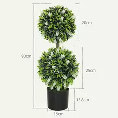 HOMCOM Set of 2 Decorative Artificial Plants Ball Trees with Lavender Flowers in Pot Fake Plants for Home Indoor Outdoor Decor, 70cm, White - 3