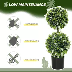 HOMCOM Set of 2 Decorative Artificial Plants Ball Trees with Lavender Flowers in Pot Fake Plants for Home Indoor Outdoor Decor, 70cm, White - 5