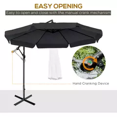 Outsunny 2.7m Garden Banana Parasol Cantilever Umbrella with Crank Handle and Cross Base for Outdoor, Hanging Sun Shade, Black - 4