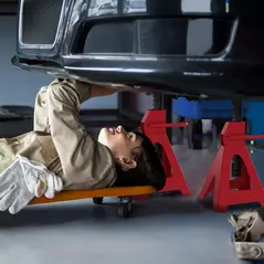 HOMCOM Axle Stands 2 Ton Car Jack Stands Pack of 2, 28-42.5 cm Height Adjustable Support Jack Stand, Heavy Duty Car Lift Tool for Vehicles, Caravans, Workshops, Garages, Red - 2