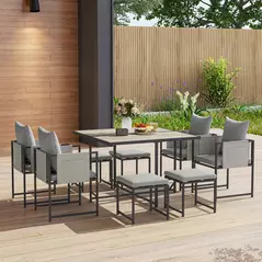Outsunny Nine-Piece Steel Frame Garden Dining Set - Grey - 8