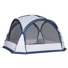 Outsunny Dome Tent for 6-8 Person, Camping Tent with 4 Zipped Mesh Doors, Removable Oxford Cloth, Lamp Hook, Portable Carry Bag, White and Blue - 1