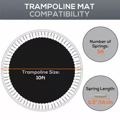 SPORTNOW Trampoline Replacement Mat with Spring Pull Tool, 54 V-Hooks, for 10ft Trampoline using 14cm Springs, Black - 4