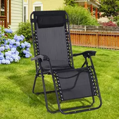 Outsunny Zero Gravity Chair Metal Frame Texteline Armchair Outdoor Folding and Reclining Sun Lounger with Head Pillow for Patio Decking Gardens Camping, Black - 2