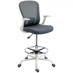 HOMCOM 99-119 cm Draughtsman Chair, with Adjustable Footrest - Grey - 1