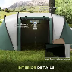 Outsunny Two-Man Tent, with Bedrooms, Living Room and Canopy - Dark Green - 6