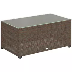 Outsunny 90 x 50cm Glass-Top Rattan Side Table - Brown - 1