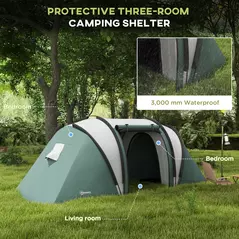 Outsunny Two-Man Tent, with Bedrooms, Living Room and Canopy - Dark Green - 4