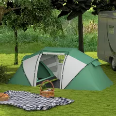 Outsunny 4-6 Man UV Protection Camping Tent - Green and White - 9