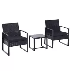 Outsunny 2 Seater Rattan Coffee Set-Black - 1