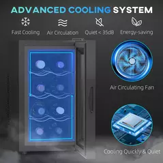 HOMCOM Mini Table Top Wine Fridge, 8 Bottle, 17L, 8-18℃, 26.5cm Quiet Under Counter Wine Cooler Fridge with Glass Door, LED Light, Digital Touch Screen, Temperature Control - 4