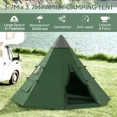 Outsunny 6 Men Tipi Tent with Carry Bag - Green - 4