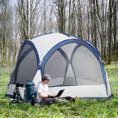 Outsunny Dome Tent for 6-8 Person, Camping Tent with 4 Zipped Mesh Doors, Removable Oxford Cloth, Lamp Hook, Portable Carry Bag, White and Blue - 2