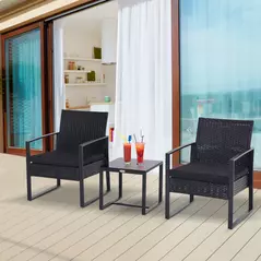 Outsunny 2 Seater Rattan Coffee Set-Black - 9