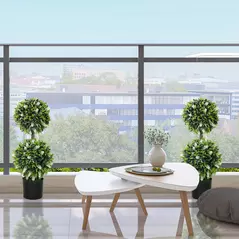 HOMCOM Set of 2 Decorative Artificial Plants Ball Trees with Lavender Flowers in Pot Fake Plants for Home Indoor Outdoor Decor, 70cm, White - 7