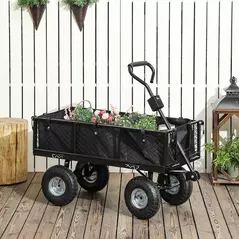 Outsunny 114L Steel Frame Garden Cart Trolley - Black - 2
