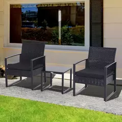 Outsunny 2 Seater Rattan Coffee Set-Black - 2