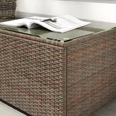 Outsunny 90 x 50cm Glass-Top Rattan Side Table - Brown - 9
