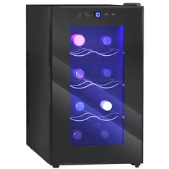 HOMCOM Mini Table Top Wine Fridge, 8 Bottle, 17L, 8-18℃, 26.5cm Quiet Under Counter Wine Cooler Fridge with Glass Door, LED Light, Digital Touch Screen, Temperature Control - 1